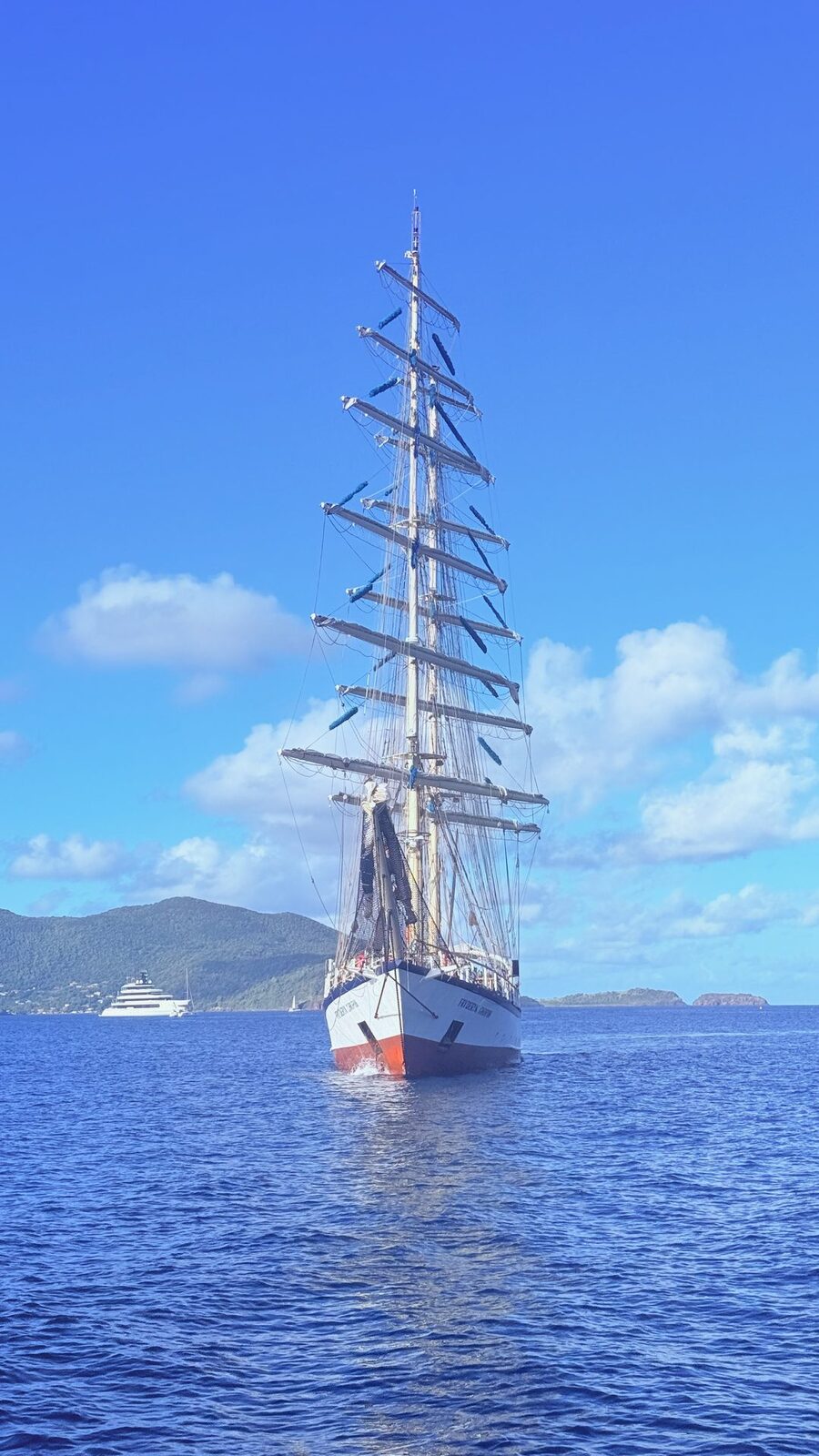 Tall ship under sail in the Bahamas